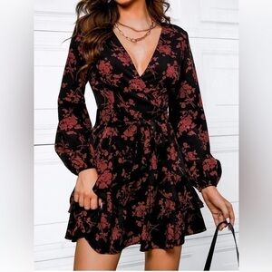 Cupshe Flowy V Neck Mini Dress Long‎ Sleeves Ruffled Short Dress Size M RefCPS26